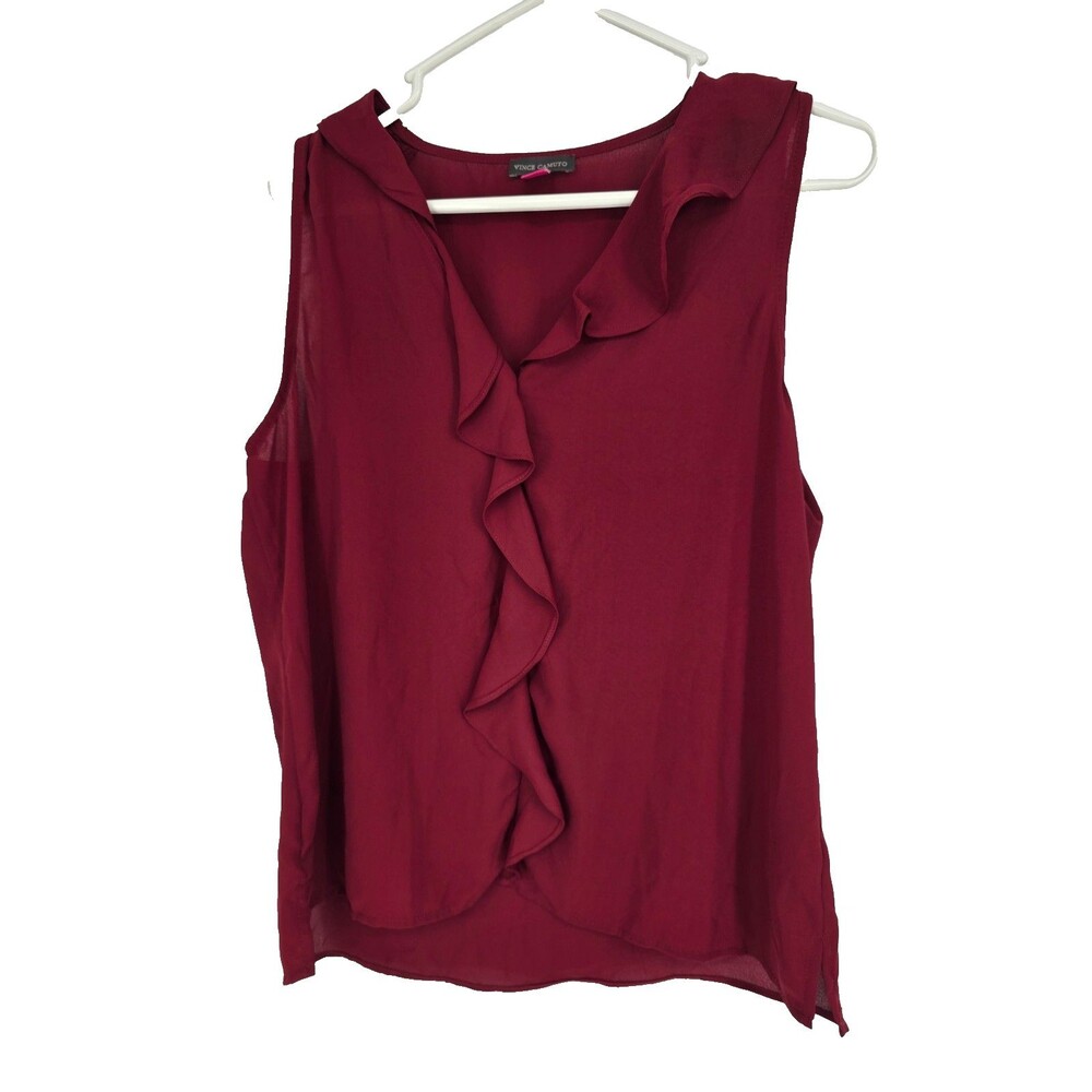 Vince Camuto Size Medium Womens Blouse Burgundy Ruffle Sleeveless NWT